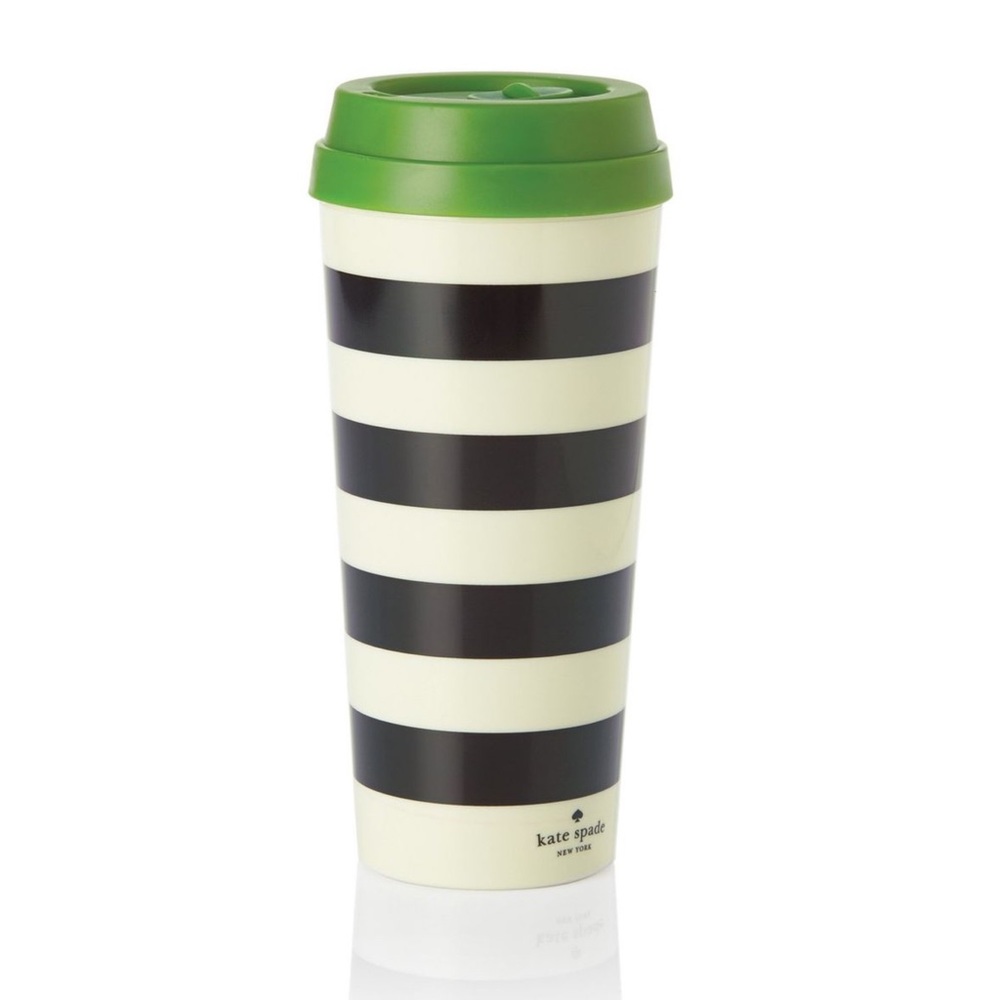 KATE SPADE black and white striped thermal coffee mug tumbler 16 oz - Picture 1 of 9